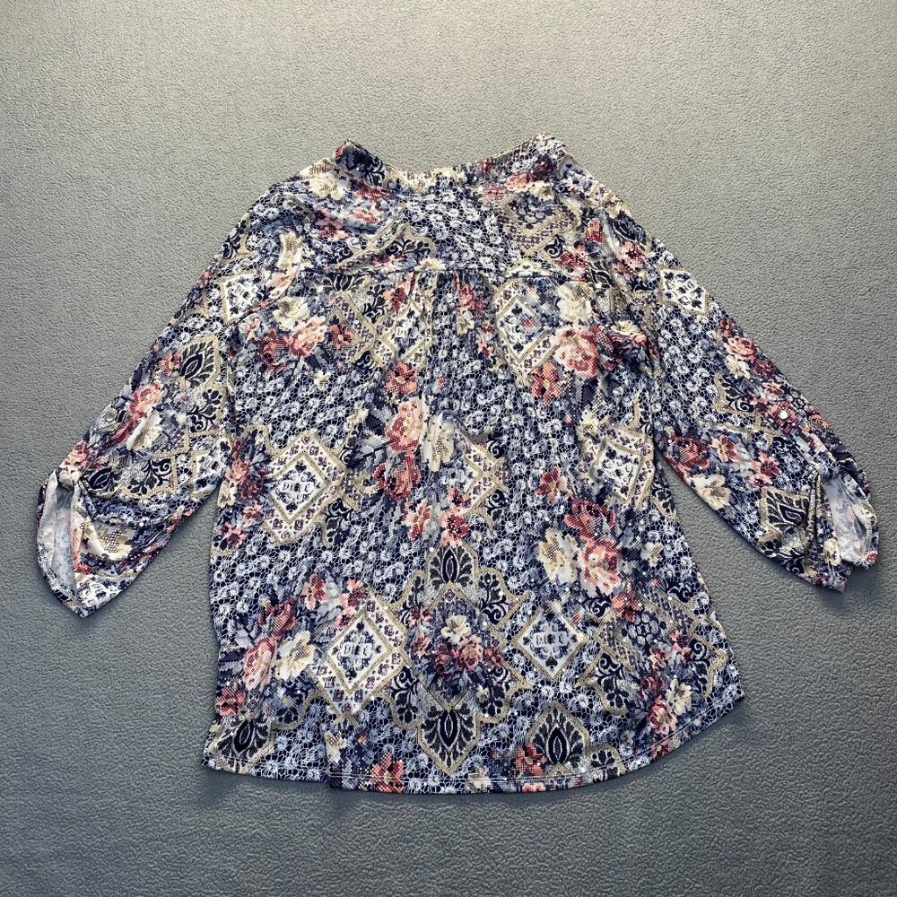 Brittany Black Women's Floral Top Boho Size 1X,sequin,Lighweight,Preppy,Blouse - Picture 2 of 7